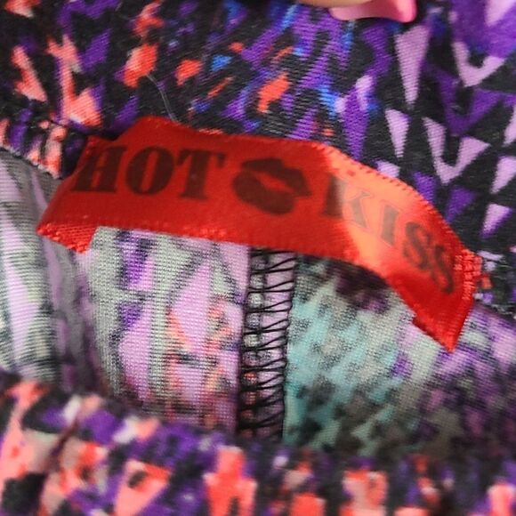 Hot Kiss 1X Colorful Abstract Chevron Sharkbite Flowy Knit Midi Skirt High-Low - Picture 5 of 8